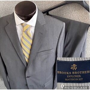 Brooks Brothers Gray Suit 41R Explorer Madison Fit Wool Blend Preppy Minimalist